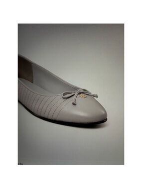 Tory Burch Light Gray Leather Ballet Flat with Bow Accent